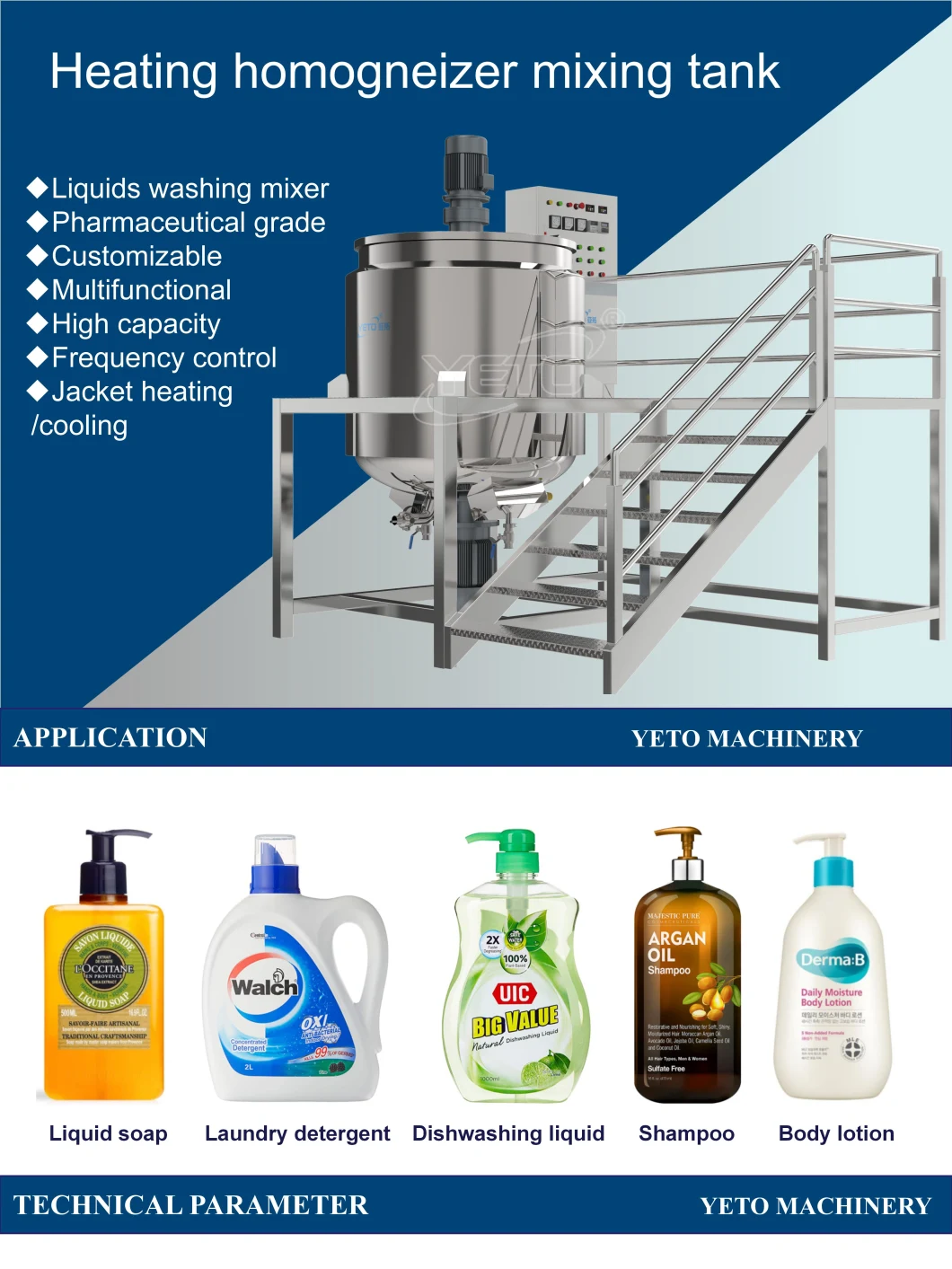 Industrial Chemical Jacketed Heating Cooling Mixer Tank with Agitator Liquid Mixing Tank Mixing Equipment Hand Sanitizer Making Machine